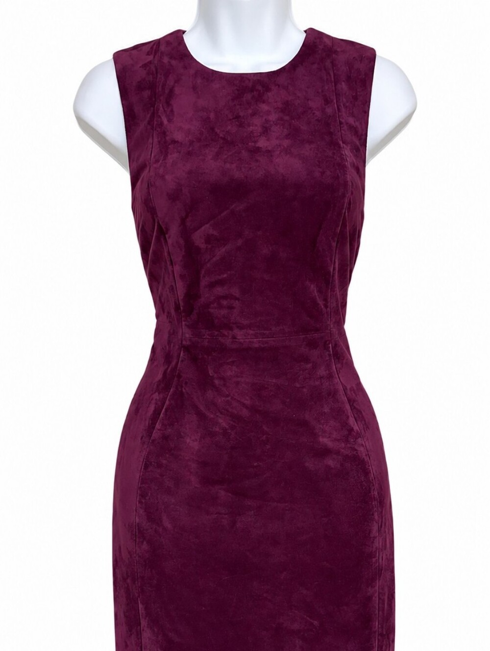 Calvin Klein Sleeveless Suede Dress in Deep Plum